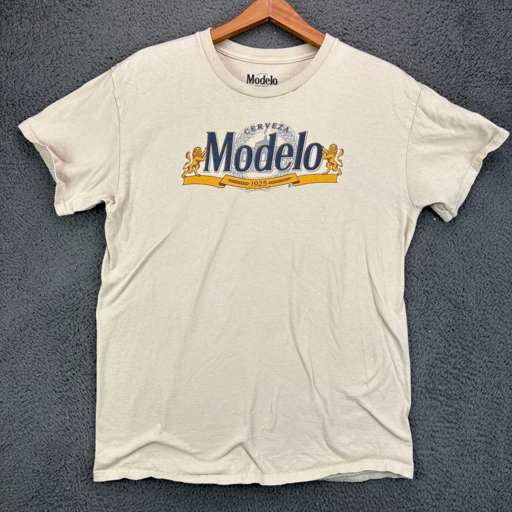 Modelo Cerveza Mens Small Tan Graphic T-Shirt Viva La Tradicion Mexico Cotton